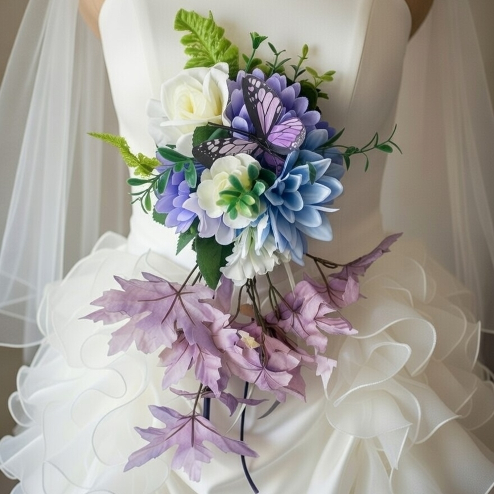 # 14 Floral Bridal Bouquet with Purple and White Accents - Picture 4 of 6